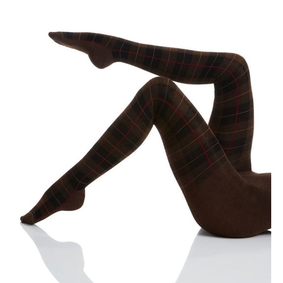 MeMoi Glasgow Plaid Cotton Blend Sweater Tights - Womens - Female (M/L, Brown Heather)
