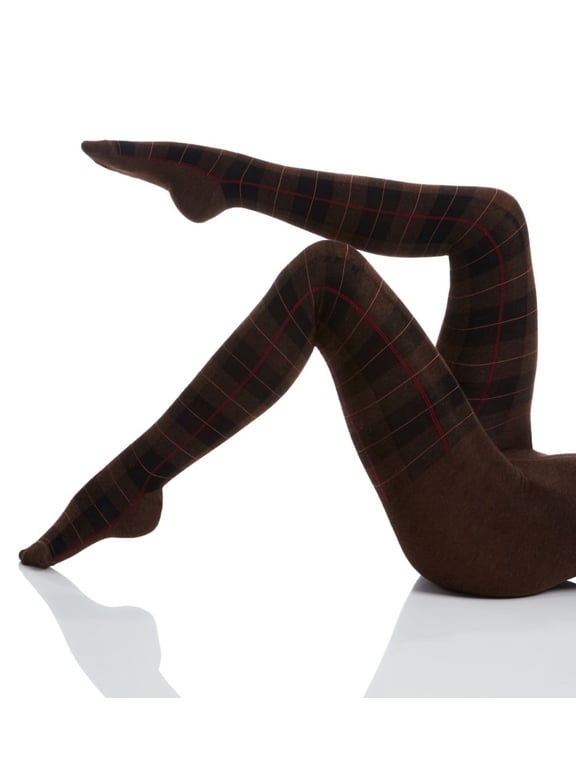Glasgow Plaid Cotton Blend Sweater Tights - Womens - Female (M/L, Brown Heather)