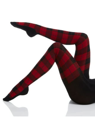 Womens Regular Size Red Plaid Design Leggings (One Size) 