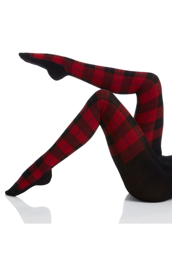 Glasgow Plaid Cotton Blend Sweater Tights - Womens - Female (M/L, Red)