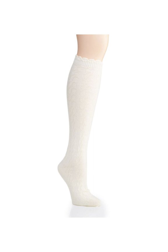 Cable-Knit Cotton Blend Knee High Socks - Womens - Female, One Size, Winter White