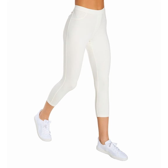 MeMoi Liscia French Terry Cotton Capri Leggings - Womens - Female (Medium/Large, Ivory)