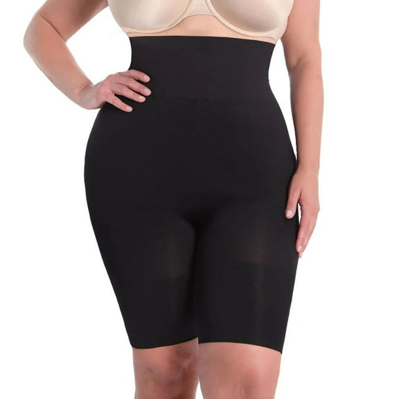 Women's MeMoi MSM-108X Plus SlimMe Seamless High Waisted Thigh Shaper (Black 1X)