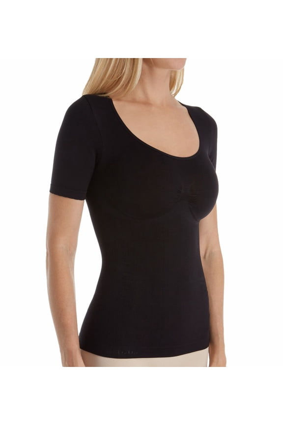 Women's MeMoi MSM-130 SlimMe Seamless Short Sleeve Shaping Top (Black XL)