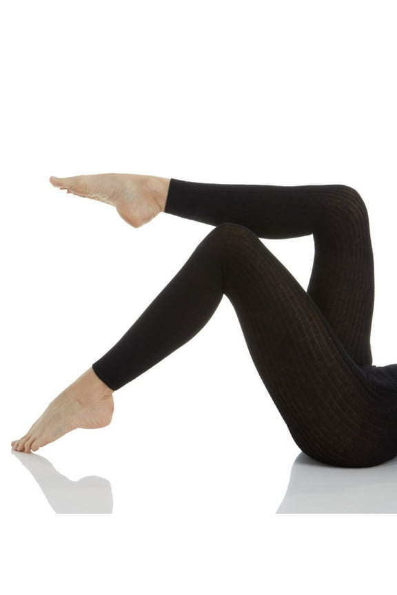 Women's MeMoi MTE02237 Ribbed Footless Sweater Tights (Black L/XL)