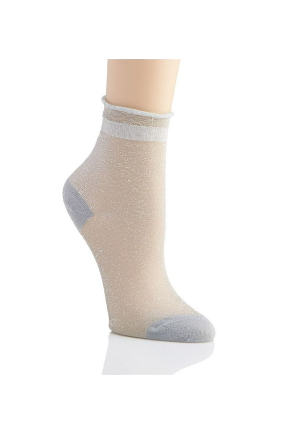 Women's Shimmer Roll Top Sheer Shortie Socks - Womens - Female, One Size, Silver