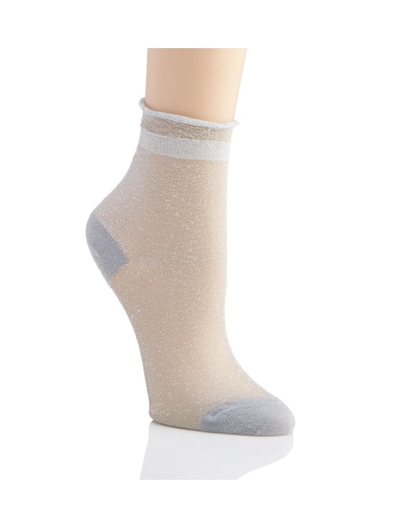 Women's Shimmer Roll Top Sheer Shortie Socks - Womens - Female, One Size, Silver