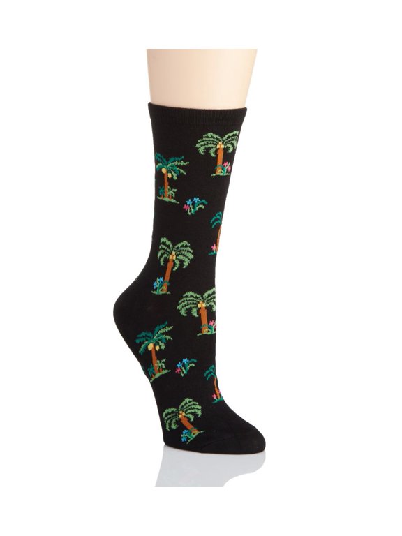 Palm Tree Paradise Bamboo Blend Crew Socks - Womens - Female, One Size, Black