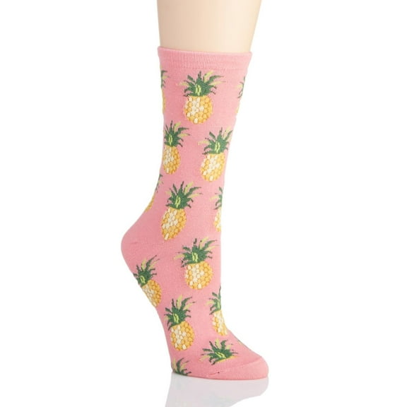 MeMoi Pineapple Fruit Bamboo Blend Crew Socks - Womens - Female, One Size, Confetti Pink