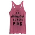 thumbnail image 1 of Women's Mean Girls On Wednesdays We Wear Pink Black Racerback Tank Top Pink Heather X Large, 1 of 4