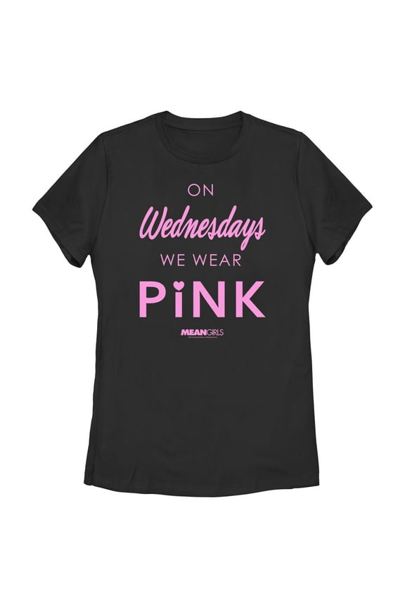 Women's Mean Girls On Wednesdays We Wear Pink Official Logo Graphic Tee Black X Large