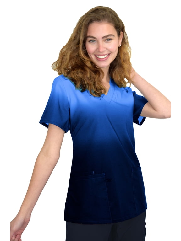 Women's Medical Nursing Ombre Scrub Uniform Print Top GT Performance-Ceil/Indigo-X-Large