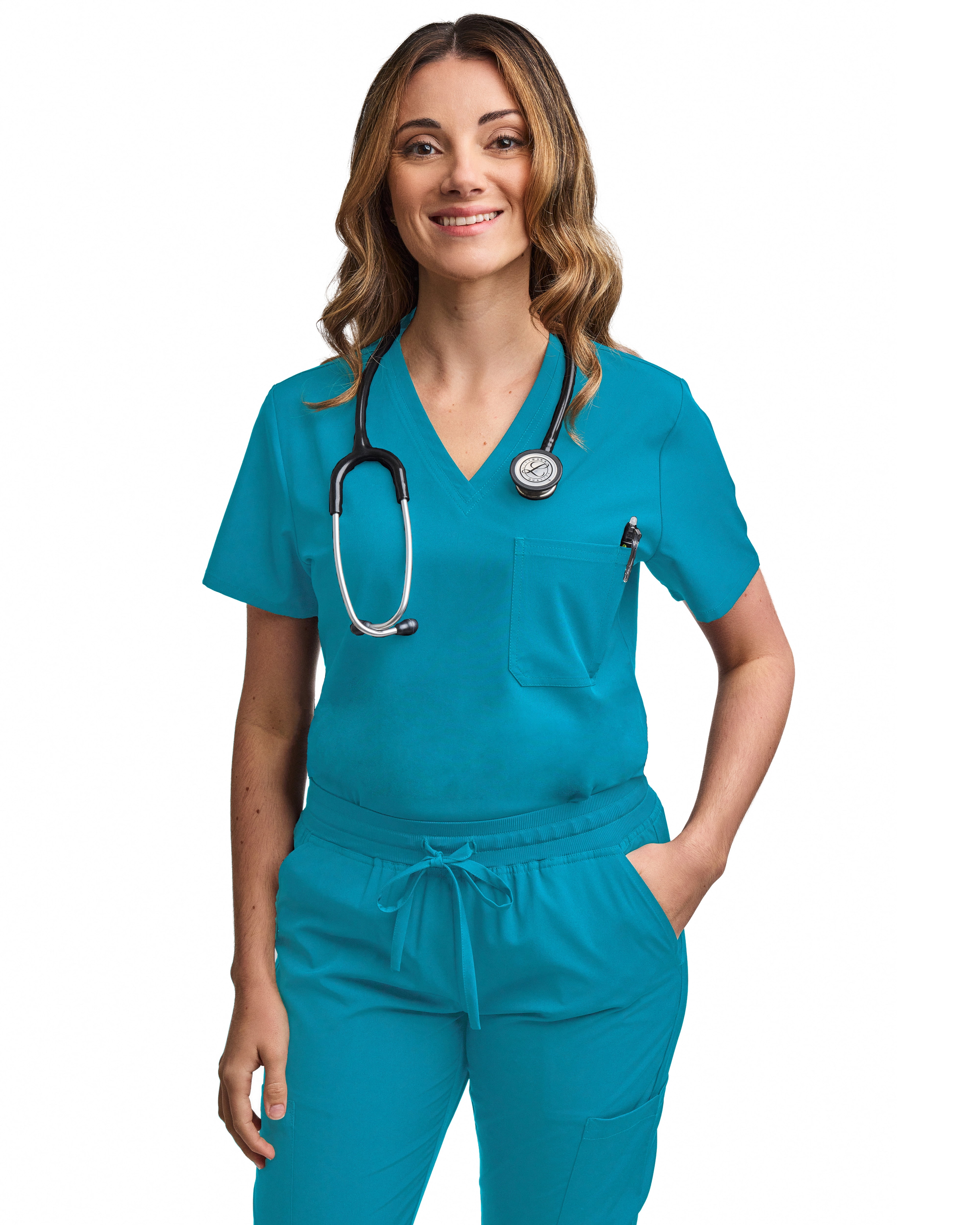 Green Town Scrubs for Women TuckIn VNeck Scrub Top, Stretch Fabric