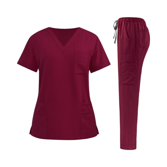Women’s Medical Scrub Set 2 Piece Nurse Working Uniforms Solid Stretch Workwear with Pocket