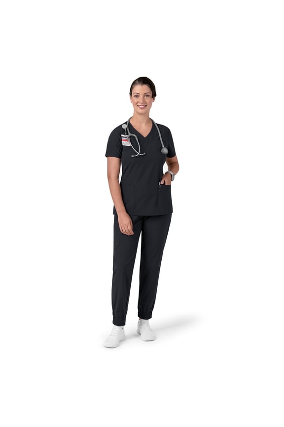 Women’s Medical Scrub Set – Black, Size S – V-Neck Scrub Top & Jogger Scrub Pants, 6 Pockets, Modern Fit, 100% Polyester Healthcare Uniform
