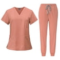 thumbnail image 1 of Women’s Medical Scrub Set – V-Neck Top and Jogger Pants, Stretchy Fabric, Multiple Pockets, Comfortable Fit, Pink, 1 of 5