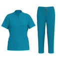 thumbnail image 1 of Women's Medical Scrub Sets 2 Pieces Yoga Stretch Plus Size Jogger Medical Wide Leg Scrub Uniforms Set Blue L, 1 of 3