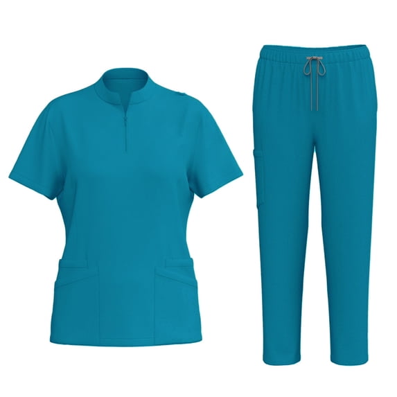 Women's Medical Scrub Sets 2 Pieces Yoga Stretch Plus Size Jogger Medical Wide Leg Scrub Uniforms Set Blue L