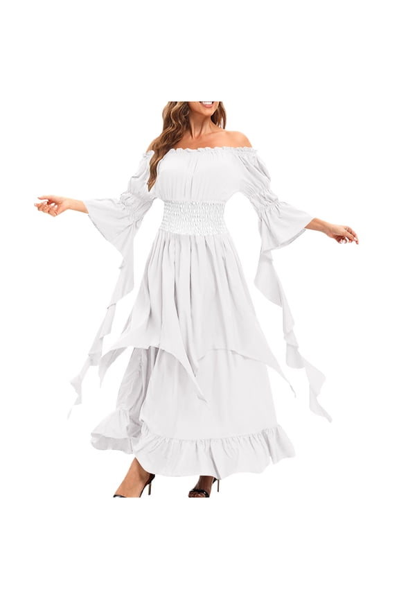 Women's Medieval Castlecore Dress, Long Sleeve Round Neck Loose Fit Casual Dress, Soft Polyester Dress for Spring Summer