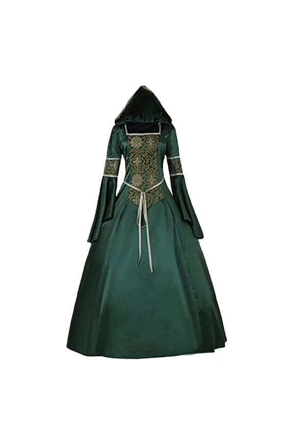 Women's Medieval Clothing Vintage Renaissance Punk Women's Trumpet Sleeved Large Skirt Hem Dress Green XXL