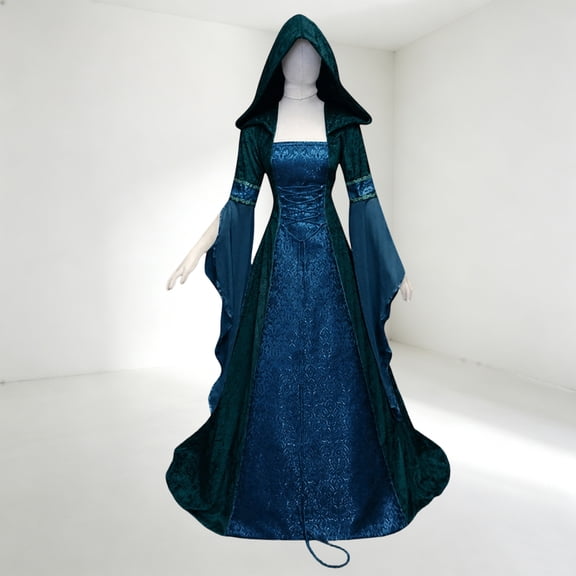 Women's Medieval Cosplay Costume Dress, Vintage Renaissance Hooded Corset Style Dress, Gothic Halloween Outfit for Costume Party, Masquerade, Role Play, Stage Performance and Themed Events