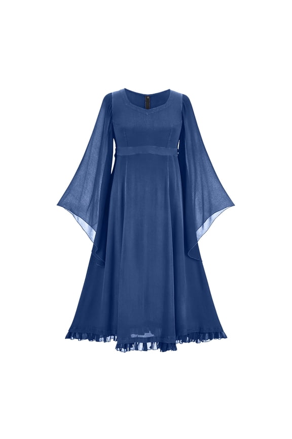 Women's Medieval Costume - Ladies Flared Long Sleeve Gothic Dress Steam Punk Long Dress Plain Double Layer Mesh Maxi Dress Halloween Christmas Ball Gowns Party Dresses Cosplay