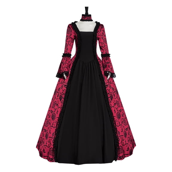 Women's Medieval Gothic Court Style Vintage Printed Long Dress