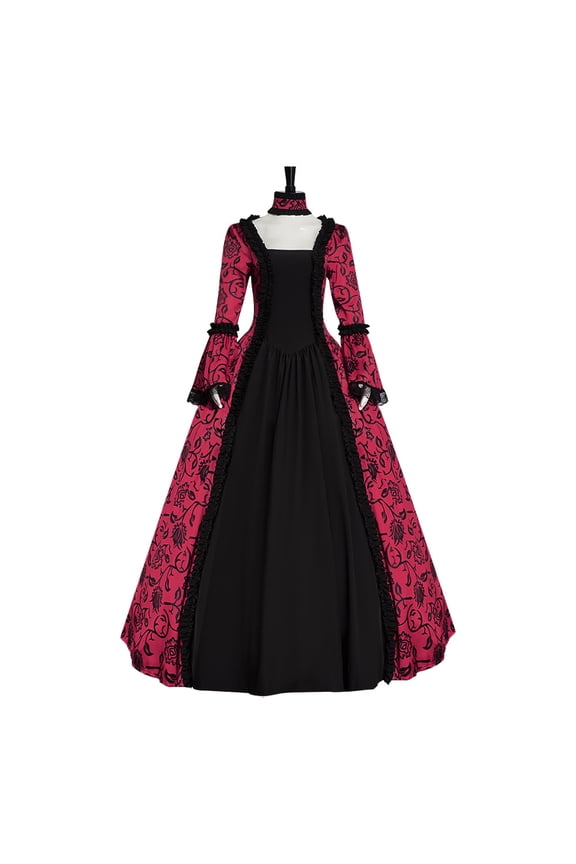 Women's Medieval Gothic Court Style Vintage Printed Long Dress