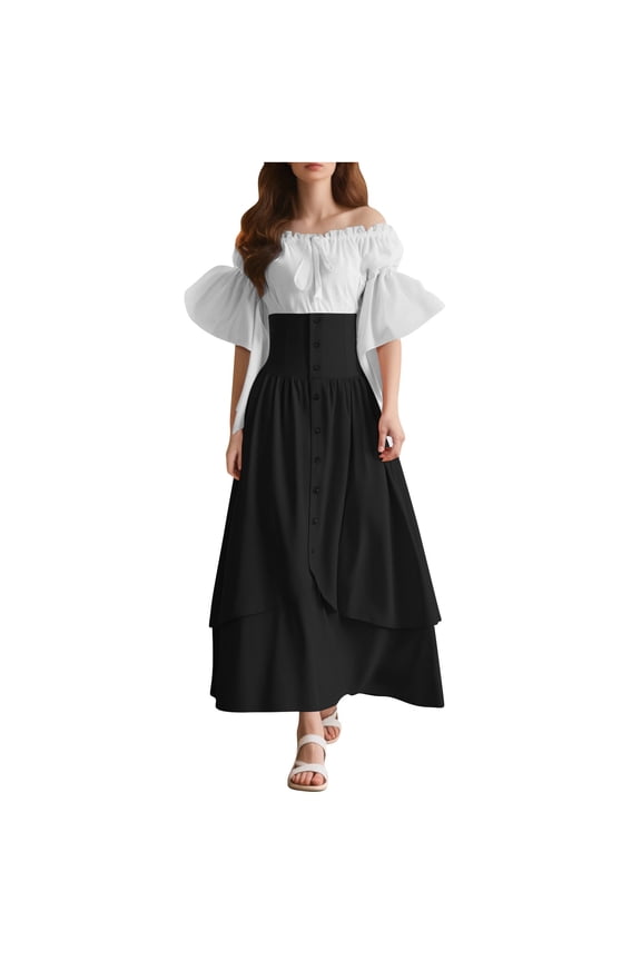 Women's Medieval High Waist Button Skirt Gothic Irregular Top Halloween Party Costume