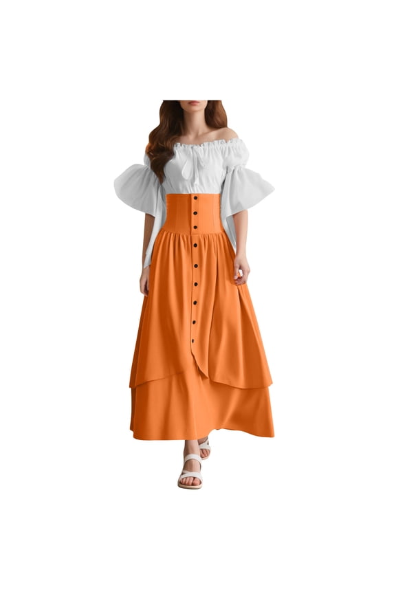 Women's Medieval High Waist Button Skirt Gothic Irregular Top Halloween Party Costume