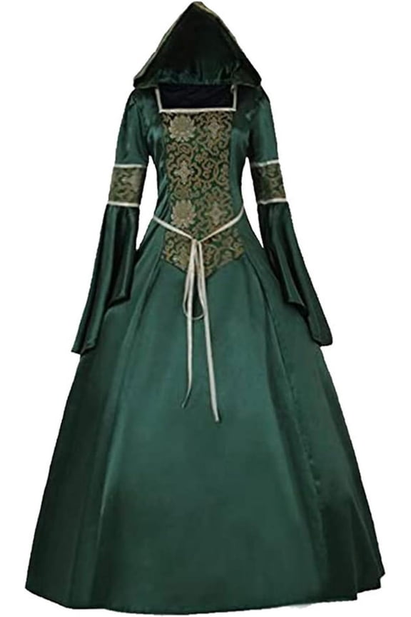 Women's Medieval Hooded Fancy Dress Renaissance Queen Witch Vampire Dress Victorian Long Dress