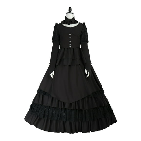 Women's Medieval Inspired Gothic Black Long Dress Vintage Elegant Gown