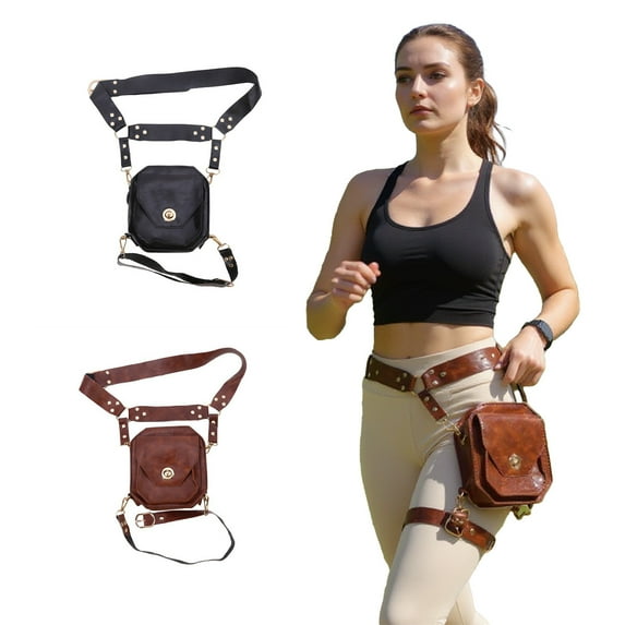 Women's Medieval Knight Style Crossbody Waist Bag - Small Square Motorcycle Side Bag, Stylish Compact Fanny Pack, Durable Fabric Crossbody Bag for Daily Use & Outdoor Activities, Black