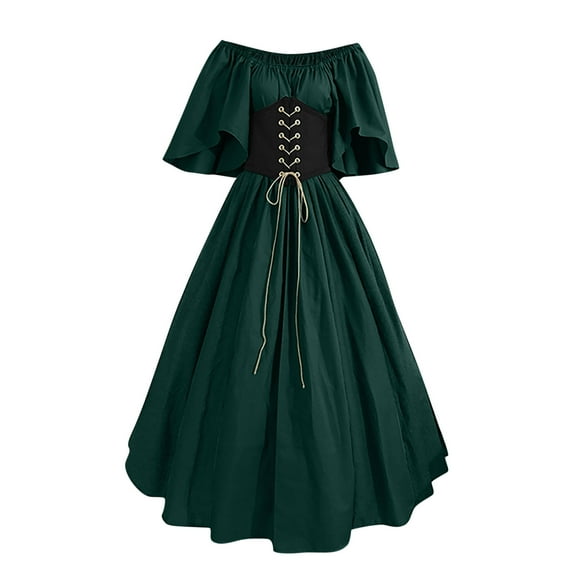 Women's Medieval Renaissance Costume Fairy Irish Victorian Gothic Gown Vintage Cosplay Lace Up Corset Dress