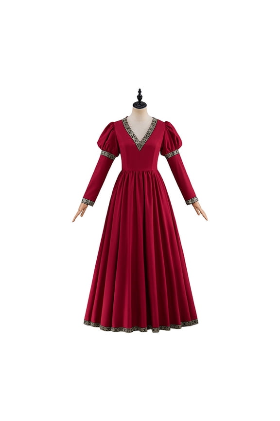 Women's Medieval Renaissance Faire Dress Red Celtic Fantasy Victorian Gown