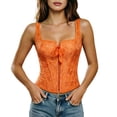 thumbnail image 1 of Women's Medieval Renaissance Floral Embroidery Corset Wide Strap Lace up Bustier for Gothic Halloween Party Orange XS, 1 of 8