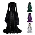 thumbnail image 1 of Women's Retro Princess Dress with Trumpet Sleeves Solid Color Gown, 1 of 5