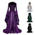 thumbnail image 1 of Women's Retro Princess Dress with Trumpet Sleeves Solid Color Gown, 1 of 5