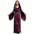 thumbnail image 1 of Women's Medieval Witch Costume Velvet Hooded Long Dress with Belt - Halloween Renaissance Sorceress Cosplay Gown for Theme Party, 1 of 6