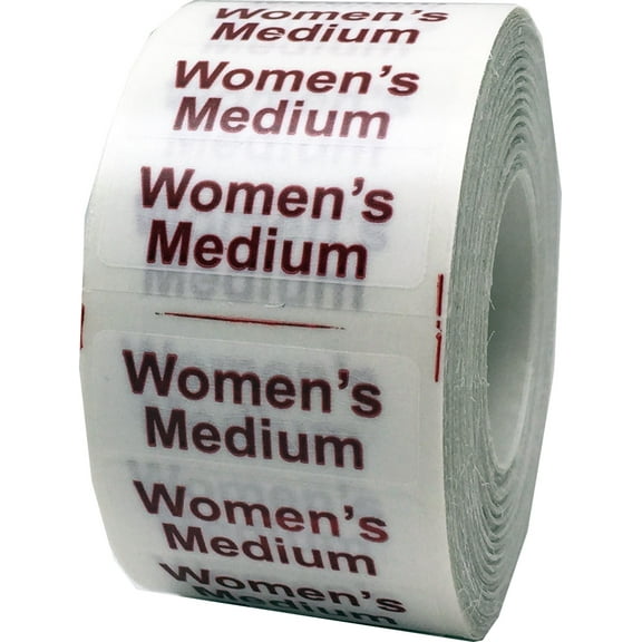 Women's Medium Clear Clothing Size Strip Stickers, 1.25 x 5 Inches in Size, 125 Labels on a Roll