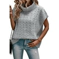 thumbnail image 1 of Women's Medium Grey Cable Knit Turtleneck Batwing Sleeve Sweater, 1 of 8