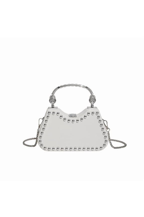 Women's Medium Hard PU Leather Horizontal Square Box Bag with Metal Rivets, Lock Closure, Internal Phone & ID Pockets, Retro Cross-border Trend Style Crossbody Shoulder Bag for Daily Matching