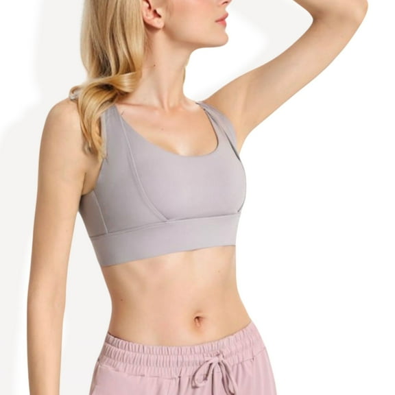 Women's Medium Impact Sports Bra with Wide Band and Scoop Neck - Small, Purple