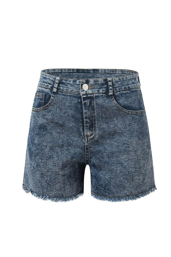 Women's Medium Indigo Ripped Zip Fly High Waisted Denim Festival Shorts Clearance Sales