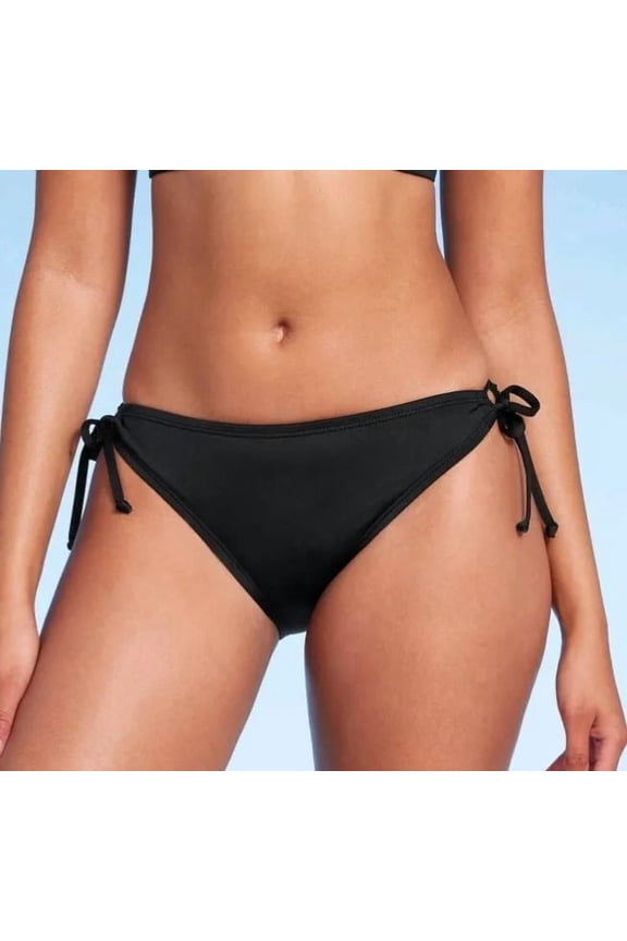 Women's Medium Lace-Up Black Cheeky Bikini Bottom - Shade & Shore