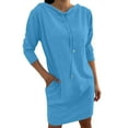 thumbnail image 1 of Women's Medium-Length Hooded Sweatshirt Dress, Solid Color Tunic with Three-Quarter Sleeves and Pockets, Casual Style, 1 of 6
