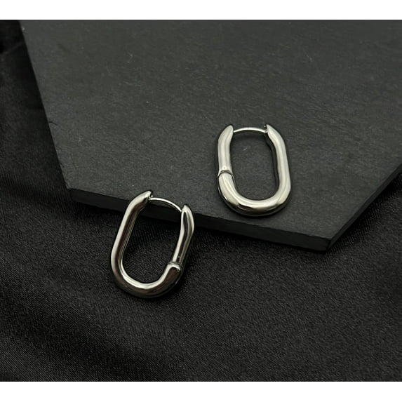 Women's Medium Silver Link Huggie Hoop Earrings by Howard's