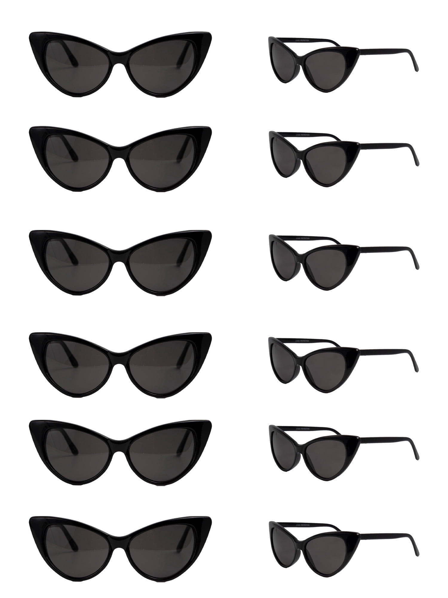 Women's Medium Size Classic Cat Eye Sunglasses, Black - 12 Pack