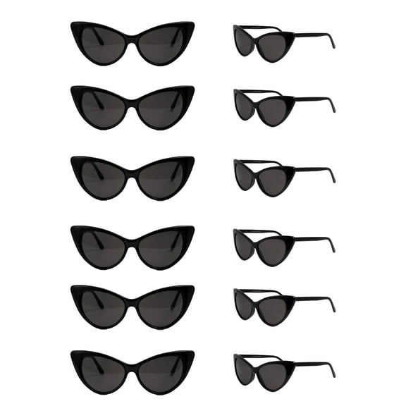 Women's Medium Size Classic Cat Eye Sunglasses, Black - 12 Pack