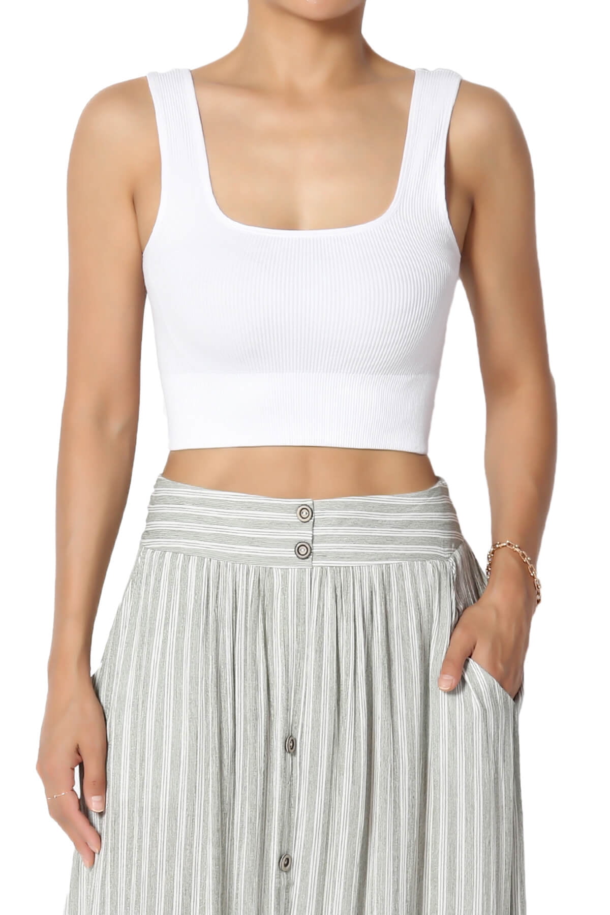 Women's Medium Support Tank Top Ribbed Seamless Workout Sports Bra Crop Top